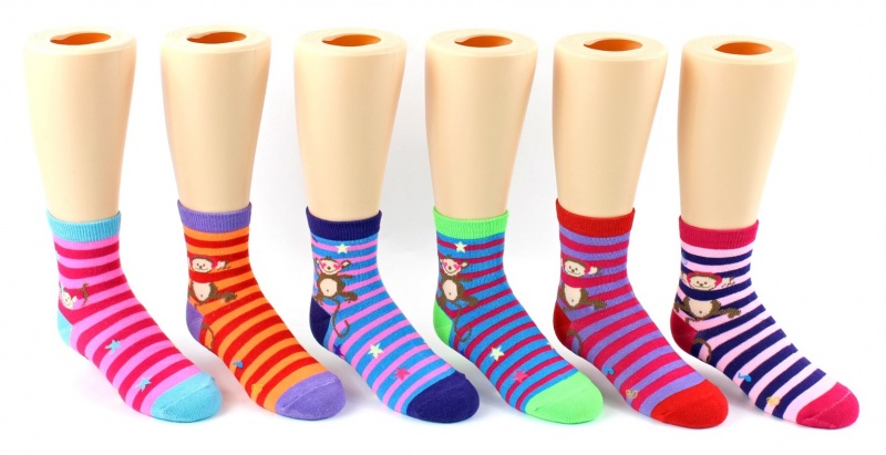 Toddlers' Striped Monkey Crew Socks - Size 2-4