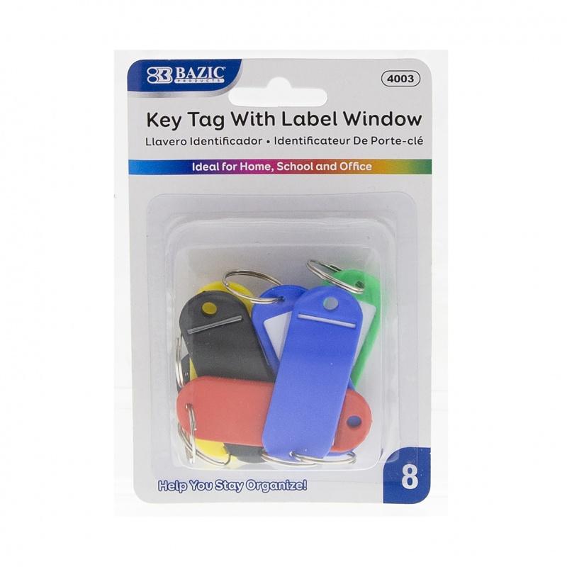Key Tags With Label Window - 8 Pack, Assorted Colors