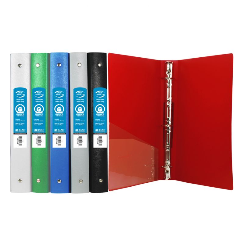 1" 3Ring Binders Assorted Poly Colors, 1 Pocket