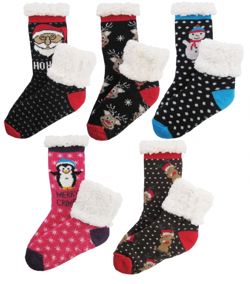 Women's Sherpa Lined Crew Socks With Non-Slip - Christmas