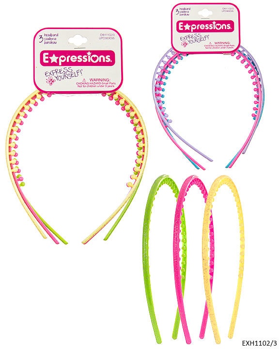 Glitter Headband With Teeth - 3 Pack, Assorted