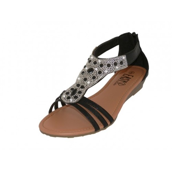 Women's Rhinestone Top Sandals - Size: 6-11 - Black
