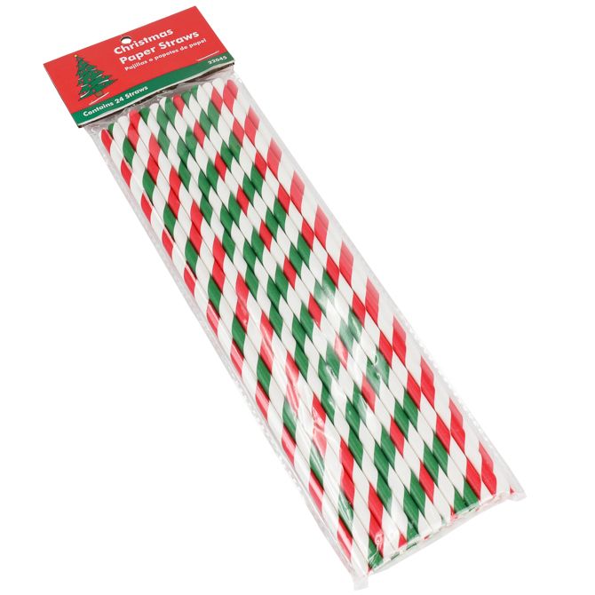 Christmas Paper Straws - 24 Pieces, Biodegradable
