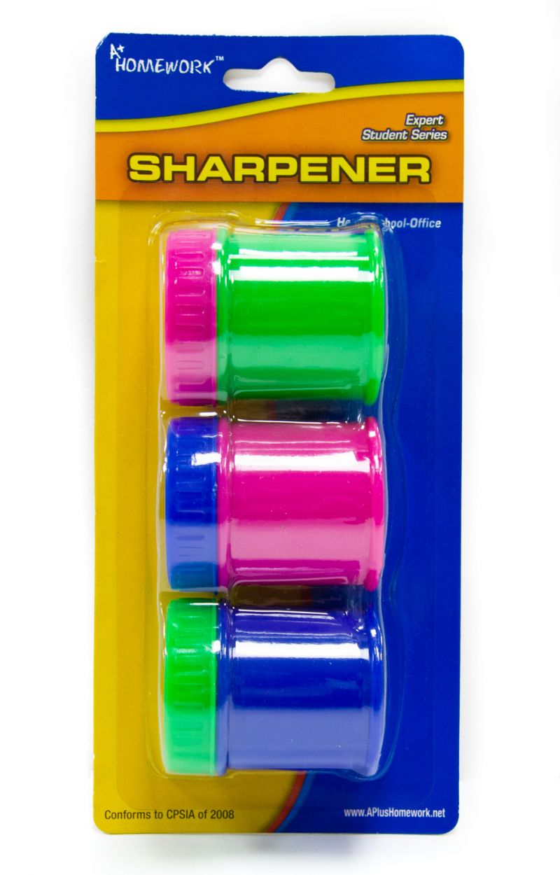 Pencil Sharpeners - Shavings Receptacle, Assorted Colors, 3 Pack