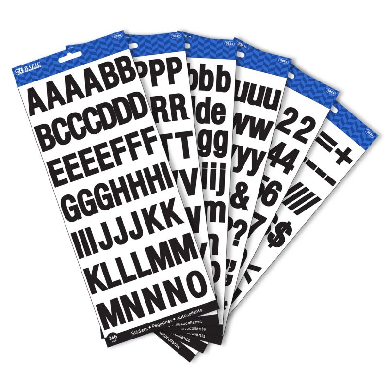 1" Alphabet Stickers - Black, Includes Numerals Symbols