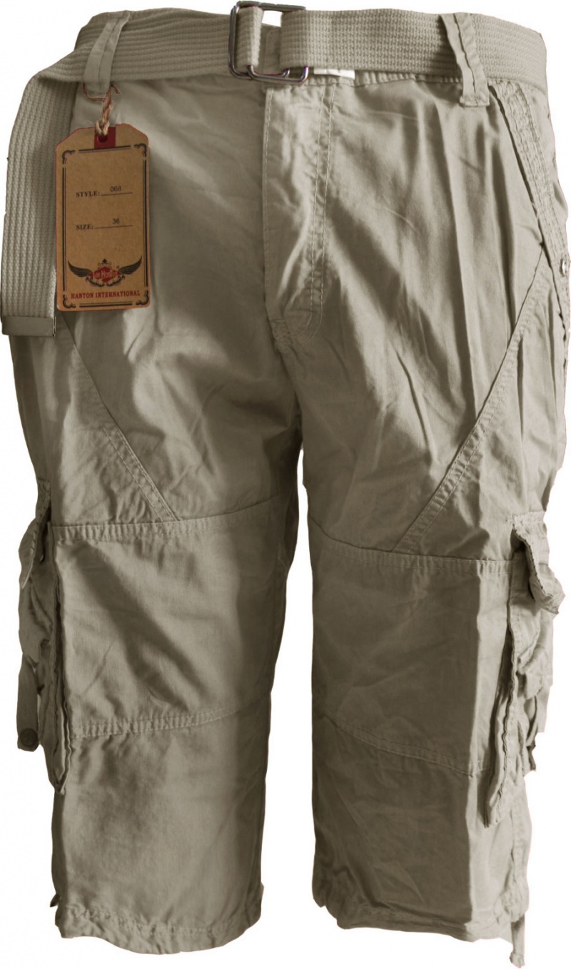 Men's Cargo Shorts With Belt - Stone, 30 - 40