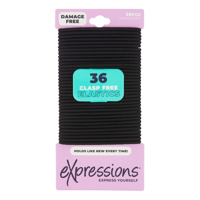 Hair Elastics - Black, 36 Pack, No Metal