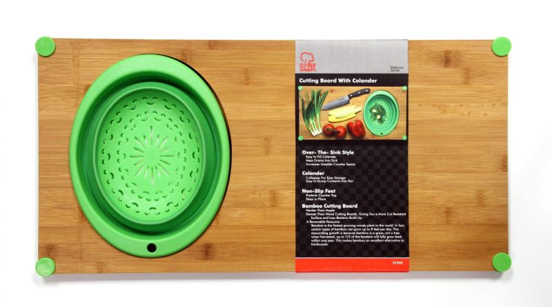 Over The Sink Bamboo Cutting Board With Collapsible Colander