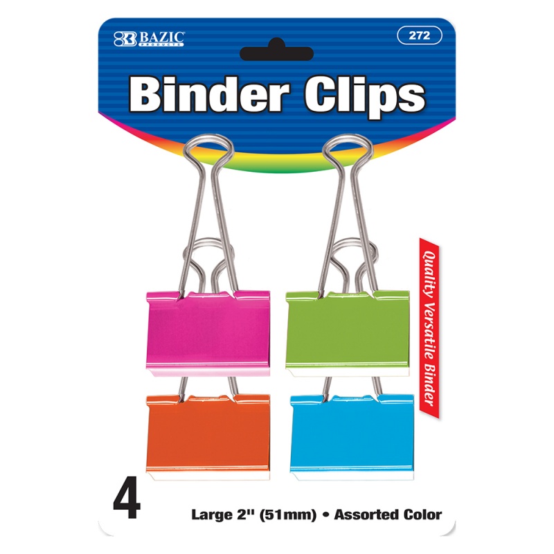 Binder Clips - 2", Assorted Colors, 4 Pack