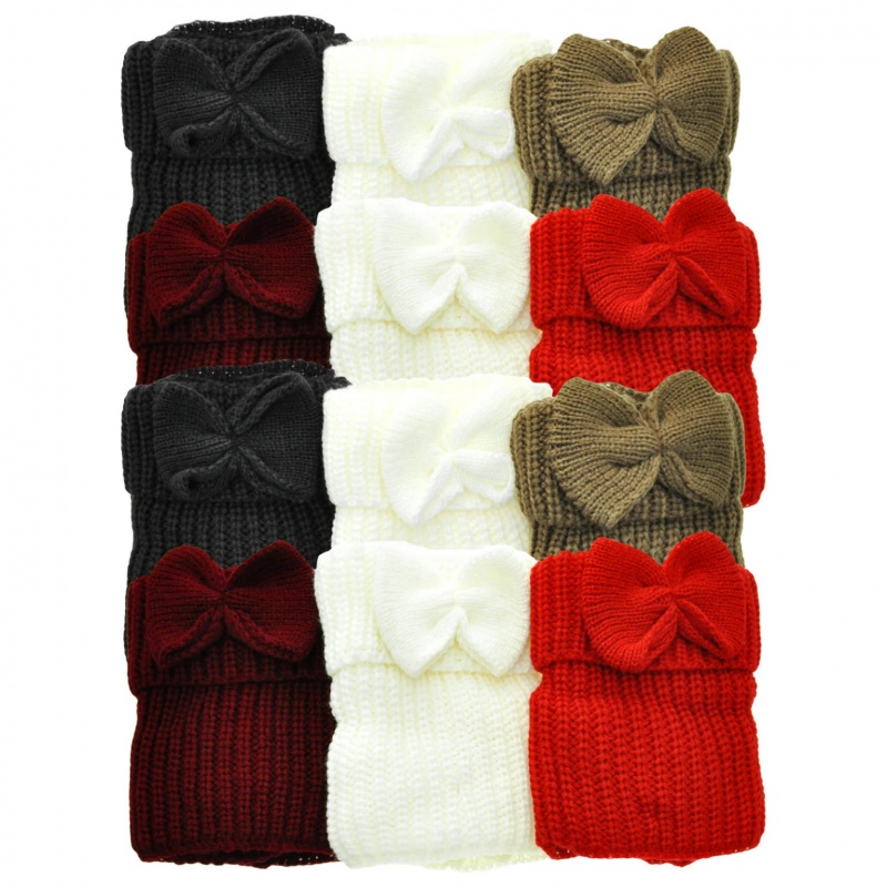 Knitted Boot Toppers - Bow Tie Accent, Assorted Colors