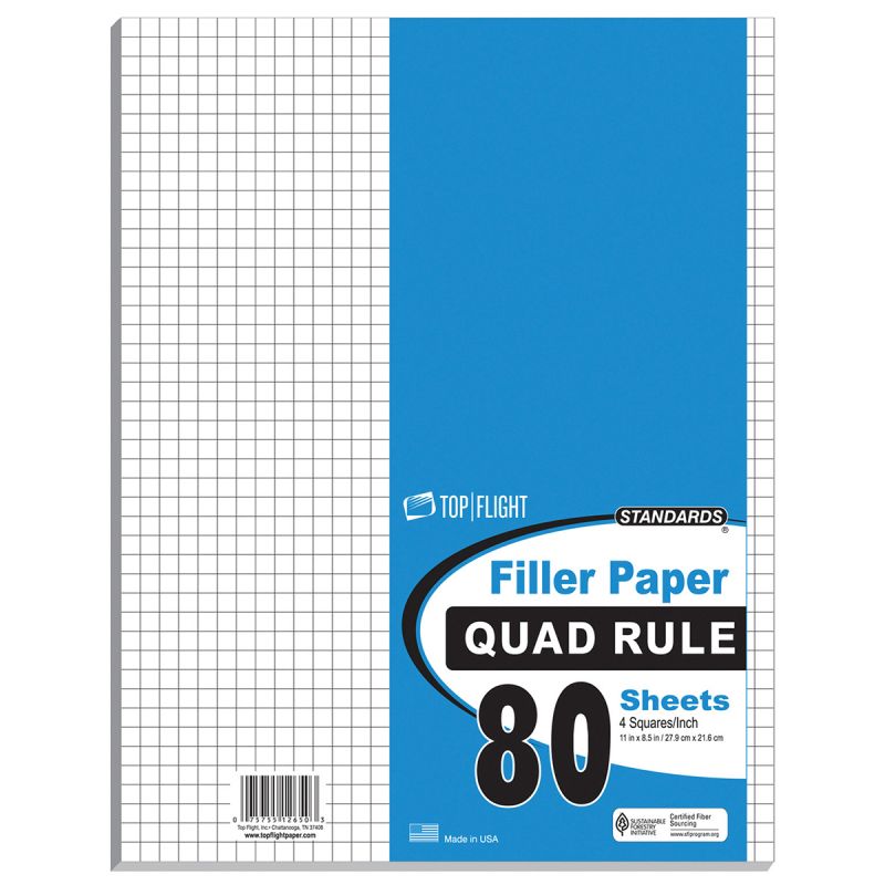 Filler Paper - Quad-Ruled, 80 Sheets, Size: 11" X 8.5"