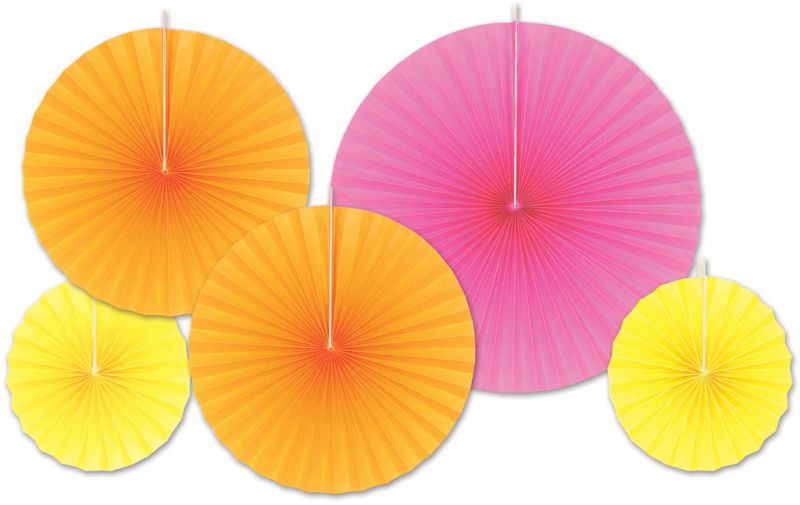 Accordion Paper Fans - Assorted Orange, Pink, Yellow