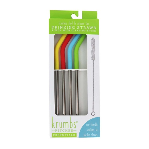 Stainless Steel Straws with Silicone Tips - Assorted, 4 Pack