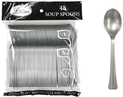 Plastic Soupspoons Silver 48 Pack