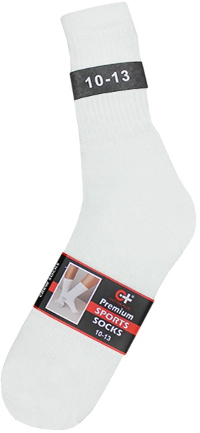 Cotton Plus Premium Sports Socks White - Size 6-8