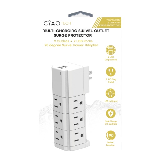 Wall Outlet Extenders - 9X A/C, 2X USB with LED Indicator