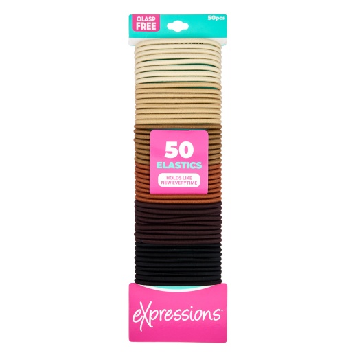 Elastic Hair Bands - 50 Pack, Assorted Neutrals