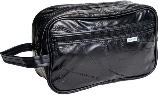 Genuine Leather Travel Bags - 11" Black Toiletry Bags for Men