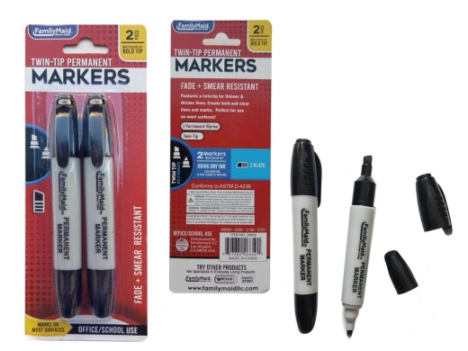 Permanent Markers - Twin Tip, 2 Count, Black