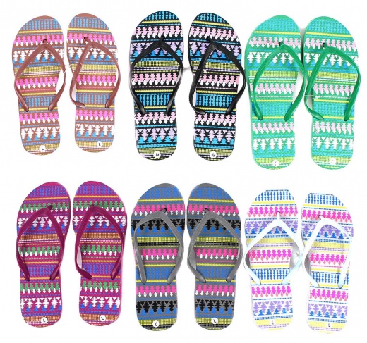 Women's Flip Flops with Tribal Prints - Sizes 6-11