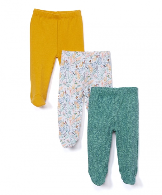 Baby Footed Pants - Green Forest, 9 Months, 3 Pack