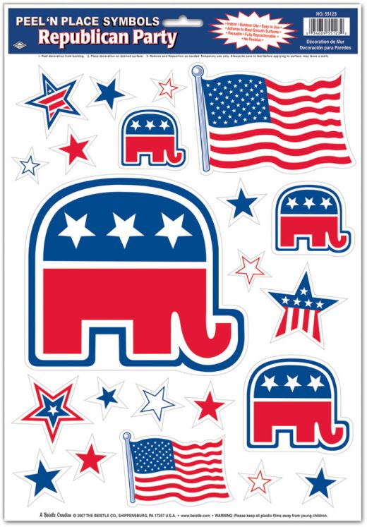 Republican Peel 'N Place Clings - 22 Per Sheet, 12" X 17"