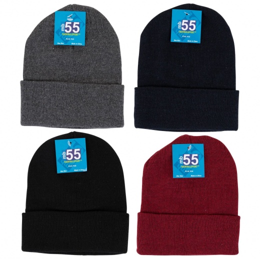 Adult Cuffed Knit Hats - Assorted Colors, 6 Per Pack