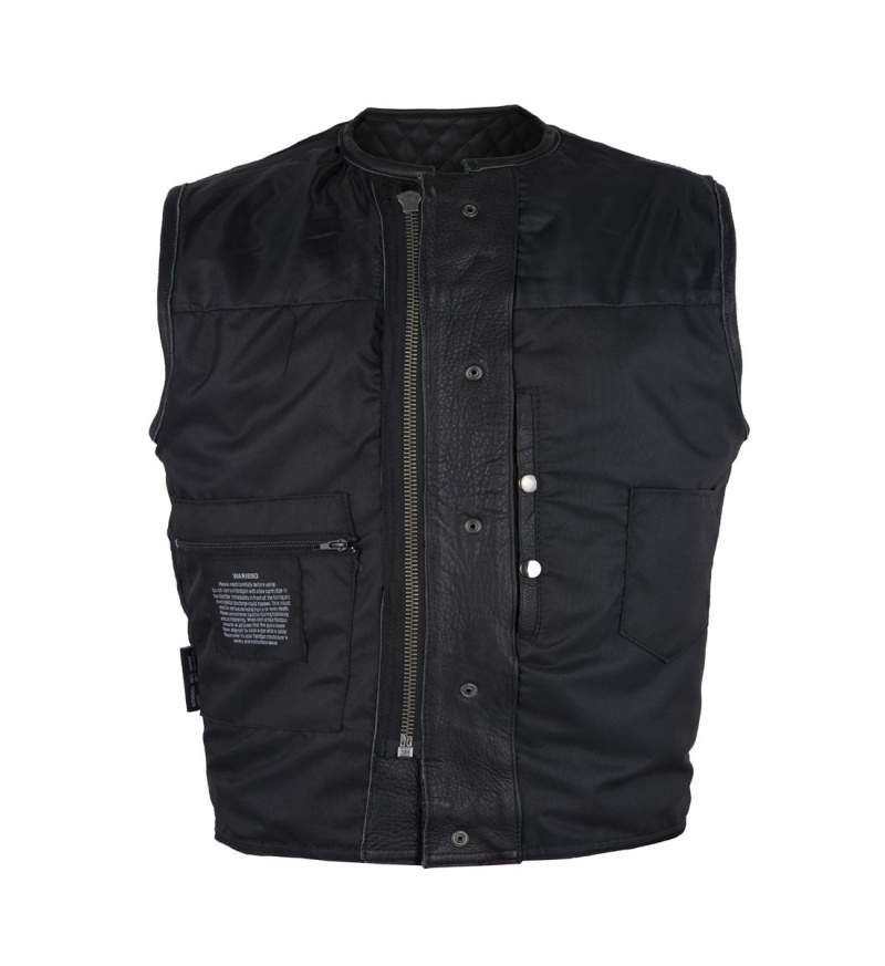Men's Zippered 1/2" Collar Motorcycle Club Vest With Diamond Padded