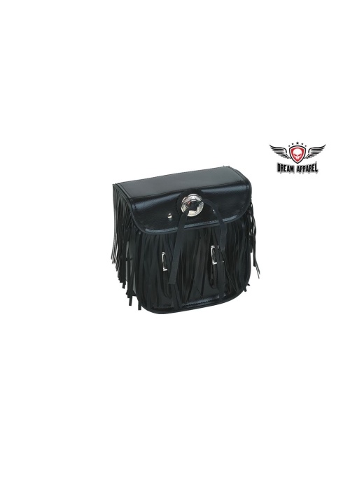 Leather Motorcycle Sissy Bar Bag with Fringes and Concho