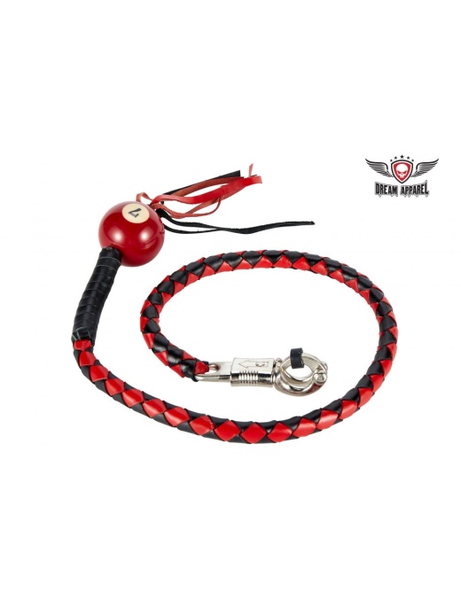 Black and Red Fringed Get Back Whip with Pool Ball