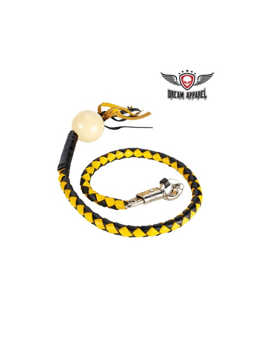 Black And Yellow Fringed Get Back Whip With White Pool Ball