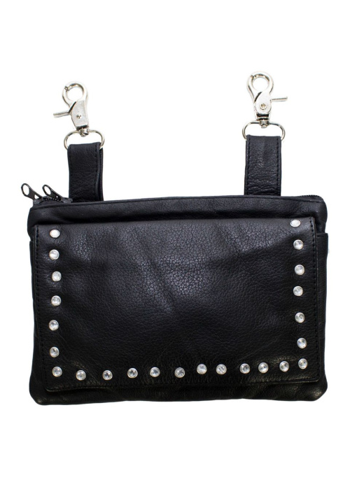 Black Naked Cowhide Leather Studded Belt Bag
