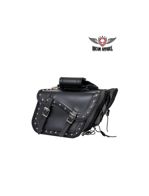 PVC Motorcycle Saddlebag with Chrome Plate at Bottom and Gun Holster