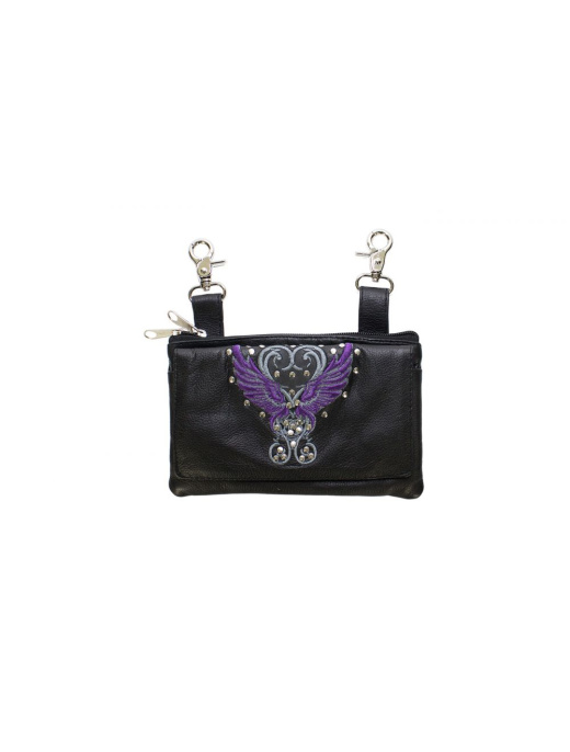 Studded Naked Cowhide Leather Belt Bag With Purple Wings