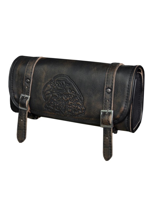 Distress Brown Leather 10" Motorcycle Tool Bag With Eagle