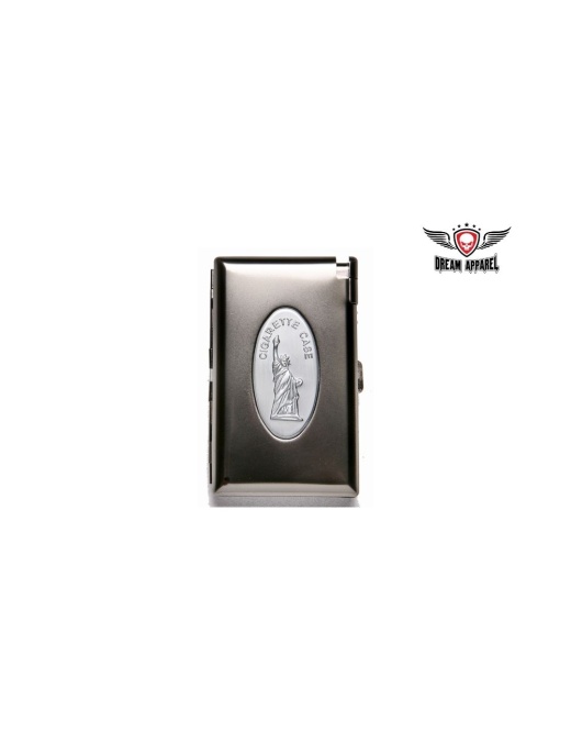 Metal Cigarette Case with Lighter - Statue of Liberty Design