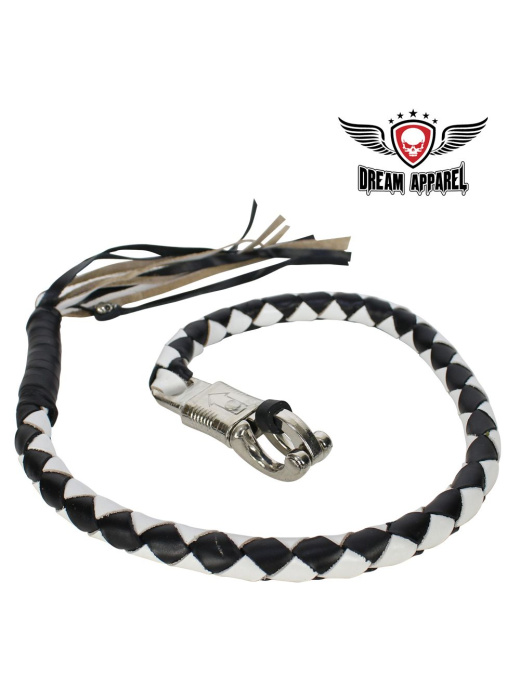36" Black and White Get Back Whip - Classic Outlaw Biker Look