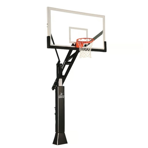 Basketball System - Titan Adjustable Series Black (6 In. X 6 In. Pole With 4 Ft. Offset) ‐ 72 In. Tempered Glass Backboard ‐ Playground Goal - Edge/Protector Padding