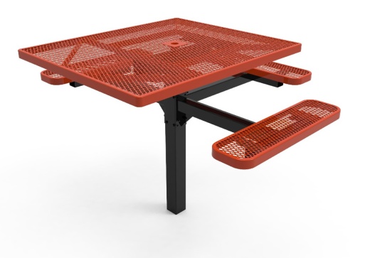 46" Square Ada 3 Seat Pedestal Table Expanded Metal - Inground Mount