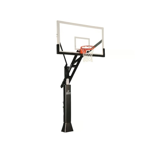 Basketball System - Titan Adjustable Series Black (5 In. X 5 In. Pole With 3 Ft. Offset) ‐ 60 In. Tempered Glass Backboard ‐ Playground Goal - Edge/Protector Padding