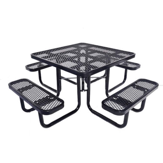 46'' Square Expanded Metal Picnic Table - Portable - Thermoplastic Coated
