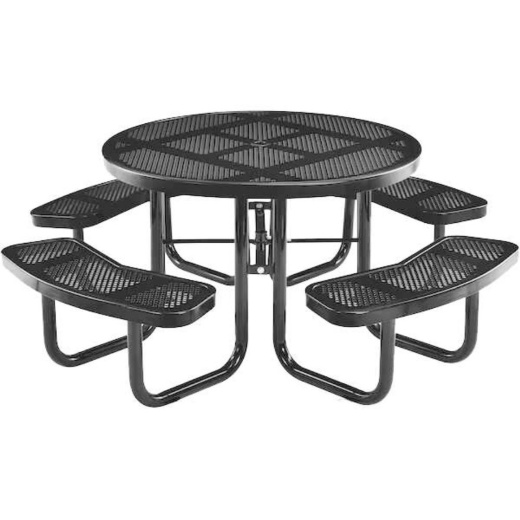 46'' Round Punched Steel Picnic Table - Portable - Thermoplastic Coated - Black