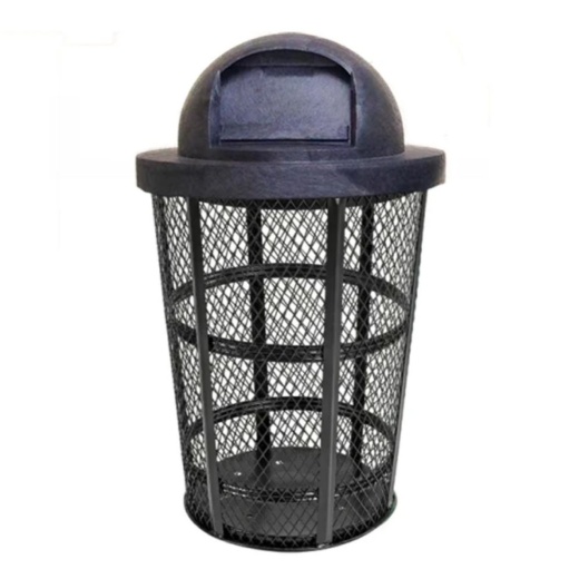 48 Gallon Round Steel Mesh Trash Can With Plastic Dome Lid