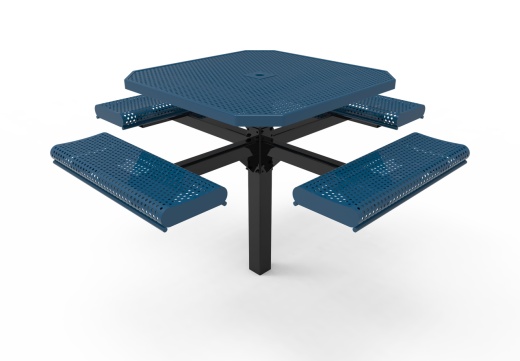 46" Octagon Punched Steel Pedestal Picnic Table With Rolled Seats - Inground Mounting