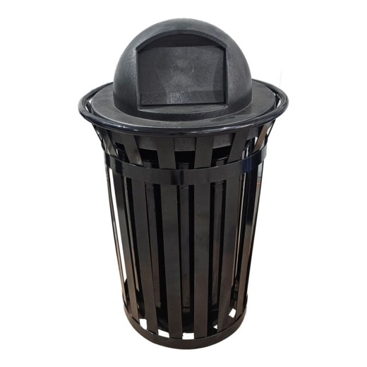 36 Gallon Slatted Steel Trash Can With Plastic Dome Lid And Liner - Black
