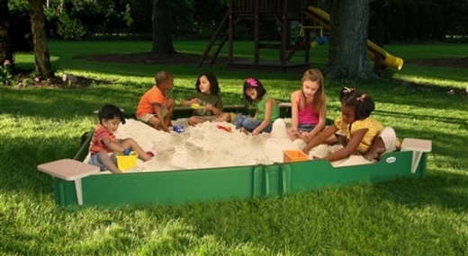 10' X 10' Sandbox - Includes Ground Barrier-4 Corner Seats-1 Bench Seat -Cover-32 Stakes