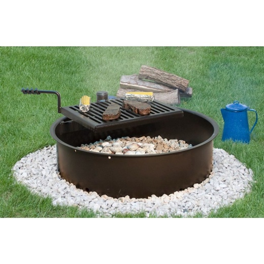 Steel Fire Ring With Swivel Grate And Tilt Back Staple