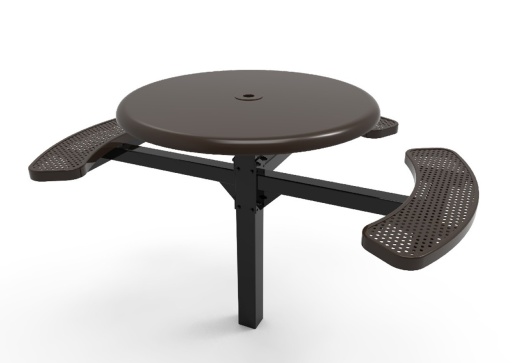46" Round Accessible Solid Top Pedestal Table With 3 Punched Steel Seats - Inground Mounting