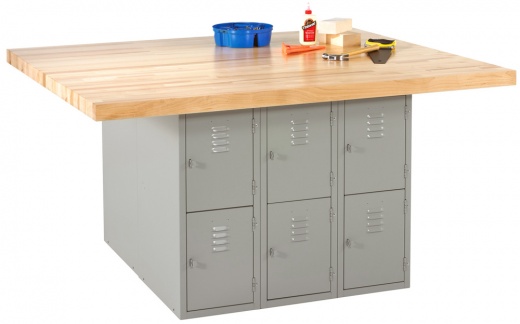 4-Station Workbench with Steel Lockers and Maple Top