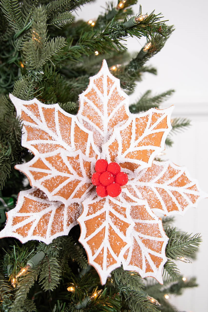 22” White and Red Poinsettia Stem with Red Berries